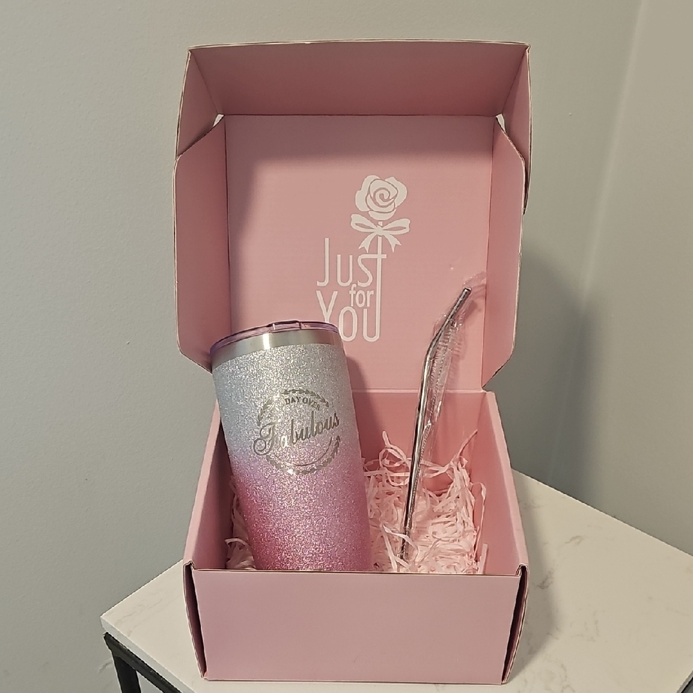 Fabulous Pink and Silver Glitter Tumbler Set